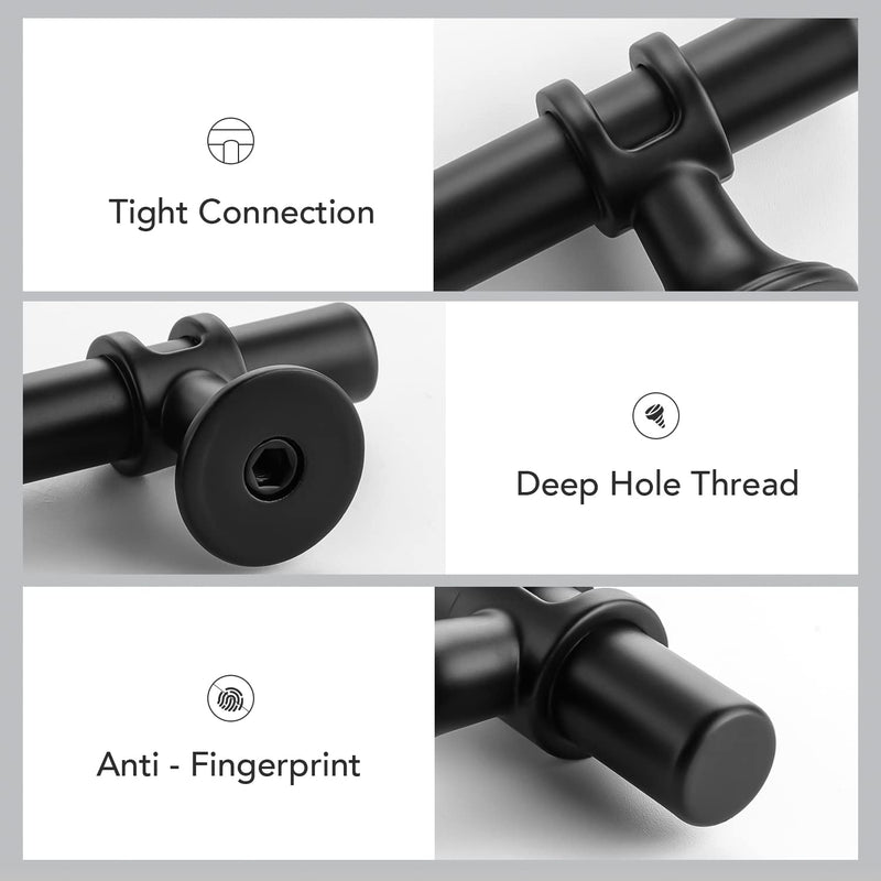 Black Cabinet Handles Black Cabinet Pulls 10 Pack 4 Inch Hole Center | Modern T-Bar Shape with Round Base, 6-3/8 Inch Overall Length, Easy Installation for Cabinets & Drawers