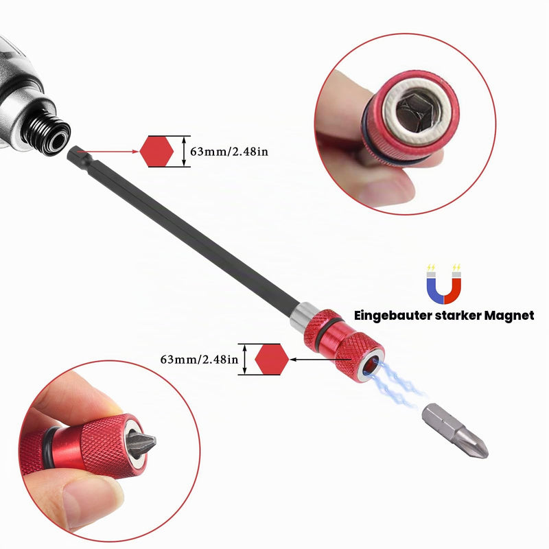 Rierousy 2pcs Magnetic Bit Holder Long 15 cm/30 cm Quick Change Bit Holder 1/4 Inch Hex Shank Extension Magnetic for Drills Impact Wrench