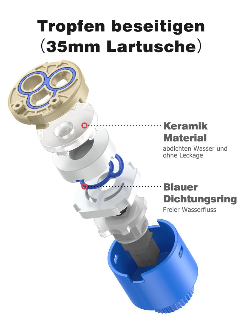[Australia - AusPower] - Cartridge 35 mm for Blanco, Mellbree 121894 Replacement Cartridge Ceramic Not Original 35 mm Cartridge Compatible with Blanco Tap Mixer Taps Tap High Pressure Blue (1, Blue) 1 