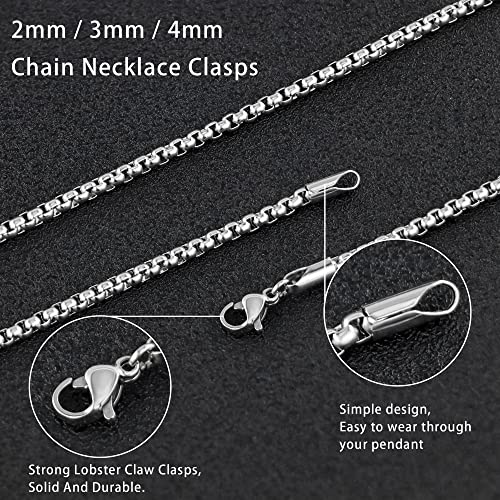 Square Rolo Chain Necklace Stainless Steel Round Box Necklace for Men & Women 2 mm Wide 26 Inches