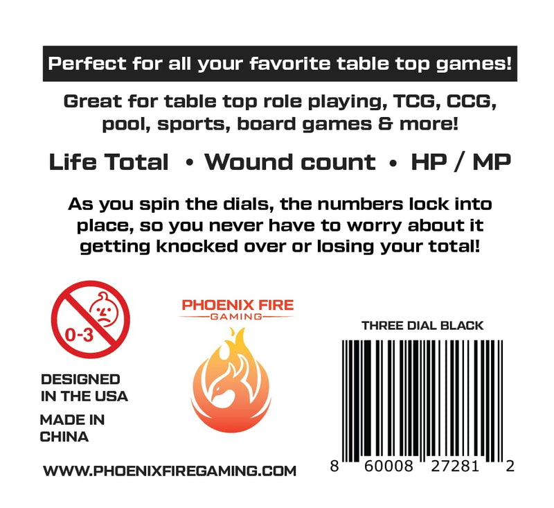 Life Counter/Wound Counter - Number dial - Three Dial Black - Tabletop Games - Phoenix Fire Gaming