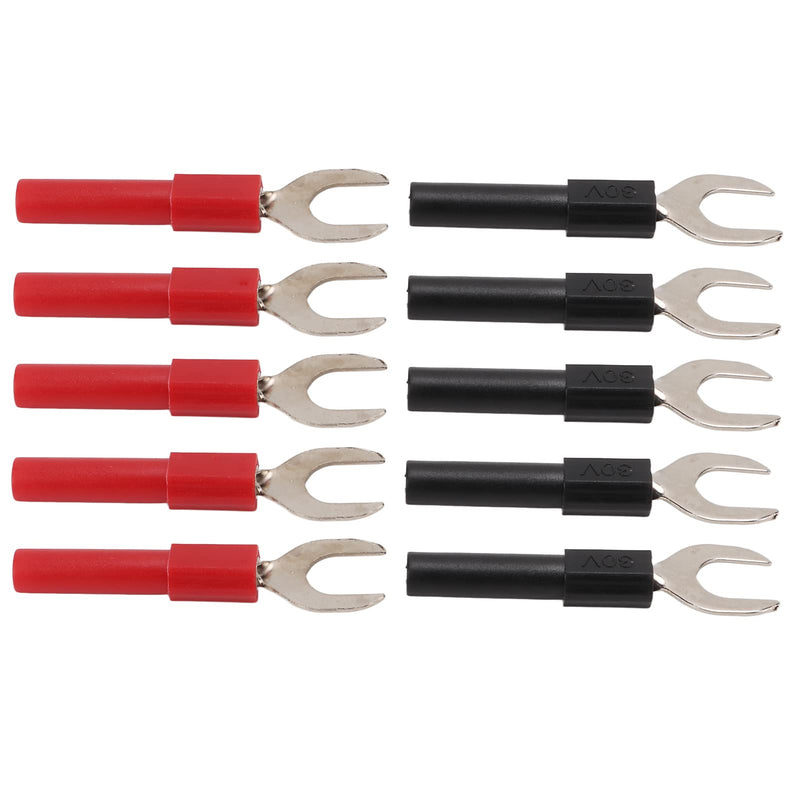 [Australia - AusPower] - Copper Plated Banana U Fork Spade Plug, 10pcs Black, Red 4mm Jack Multimeters Electronic Applications, with Copper Banana Socket, for Testing 