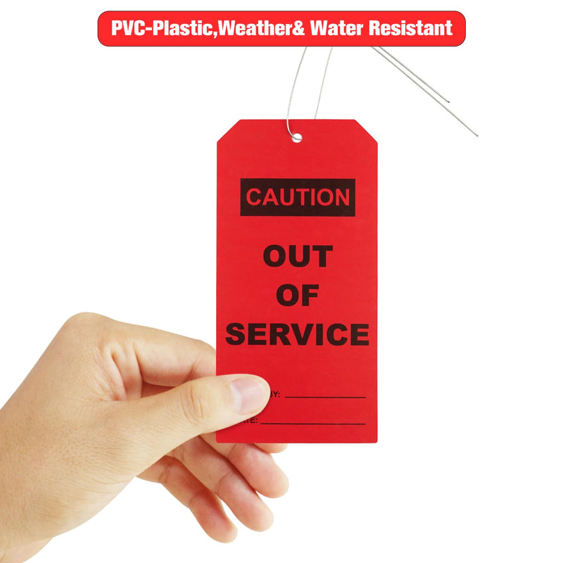 100 pcs Out of Service Tags with Pre-Attach Wire,Red PVC Plastic Maintenance Required Tags(100) 100