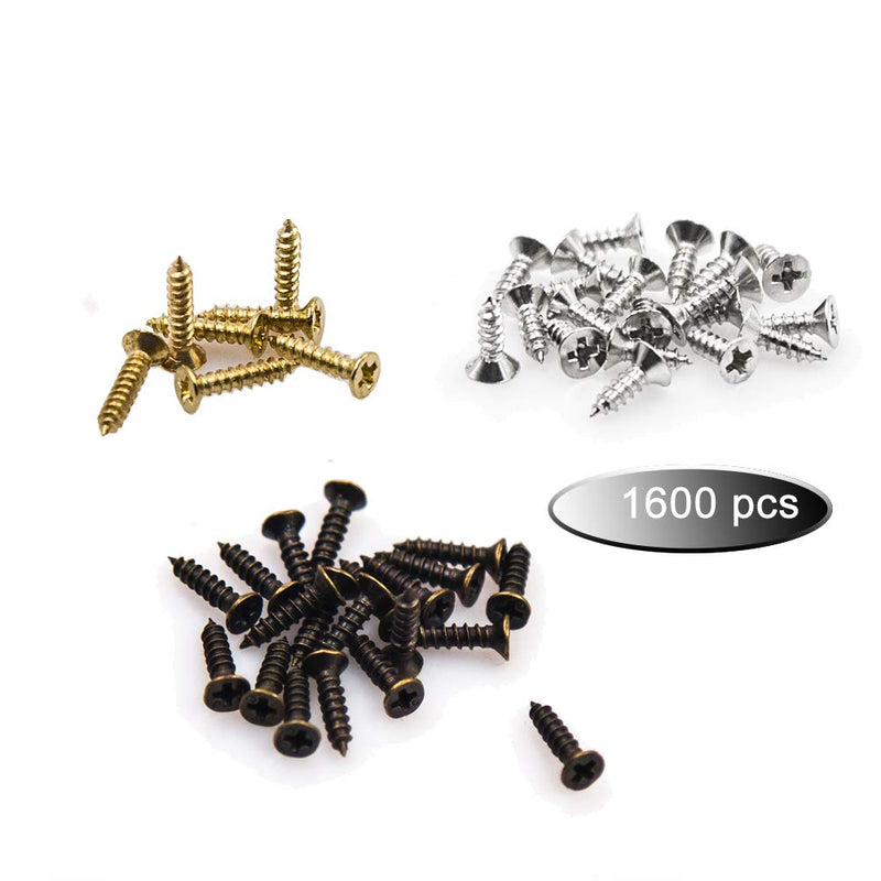 [Australia - AusPower] - newlng 1600pcs 2.5MM Small Screws Phillips Flat Head Cross Self Tapping Tiny Screw Cabinet Electronic Accessories Multifunctional DIY Micro Woodworking Mini Screw Set Gold Black Silver C 