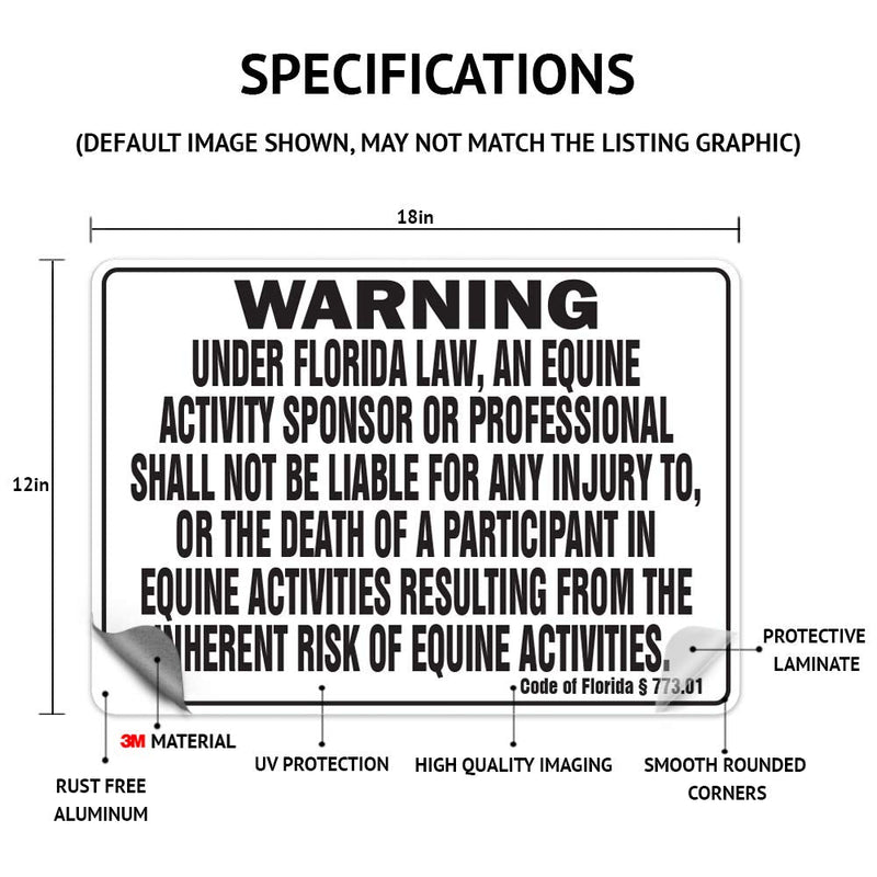 Alabama Equine Sign Activity Liability Warning Statute Horse Farm barn Stable 12" X 18" Aluminum