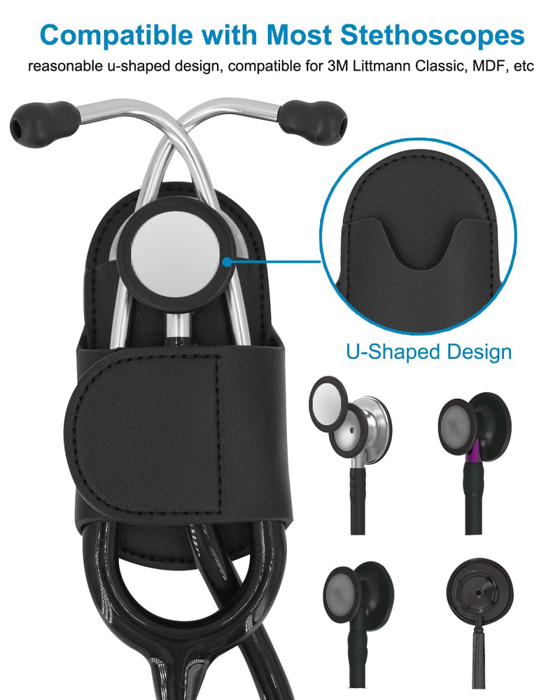 [Australia - AusPower] - Stethoscope Holder Hip Clip for 3M Littmann and Most Stethoscope, Lightweight PU Leather Hip Belt Holder Clip, Compact & Portable Protective Carry 
