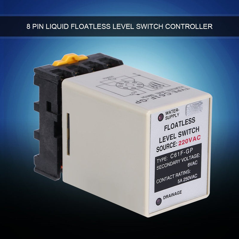 [Australia - AusPower] - Liquid Water Level Sensor, Floatless Level Switch, C61F-GP AC220V 50HZ/60HZ Liquid Level Controller with Base for Water Industry 