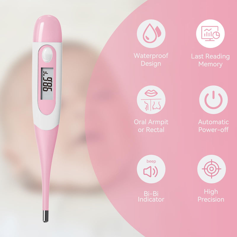 [Australia - AusPower] - Clinical Digital Thermometer for Adults and Babies, Oral Armpit and Rectal Temperature Thermometer for Fever with Alarm, Flexible Tip DT008 