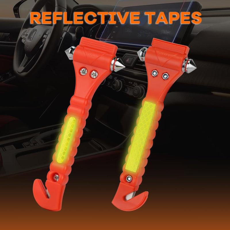 SINSEN Car Safety Hammer, Window Glass Hammer Breaker and Seat Belt Cutter Emergency Escape Tool Auto Car Escape 2-in-1 for Family Rescue & Automotive Escape Tools, Reflective Tape, Set of 4 (T-04) Reflective Red 4 Pack