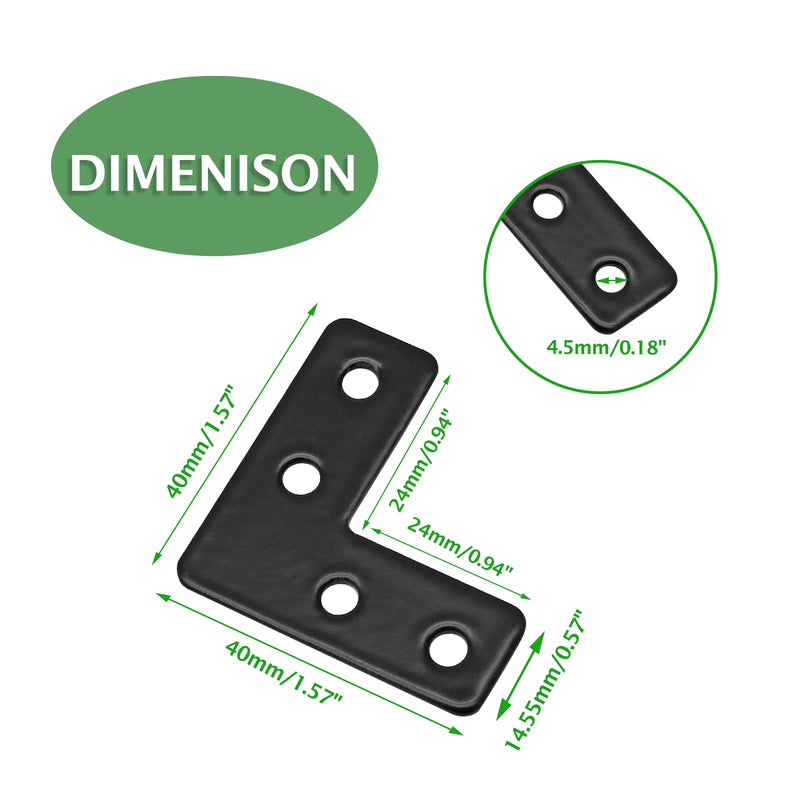 [Australia - AusPower] - 20 Pcs L Shape Flat Mending Plates 40mm x 40mm (1.57" x 1.57") Flat Corner Braces, Right Angle Photo Frame Bracket, Black 40x40mm/1.57"x1.57" 