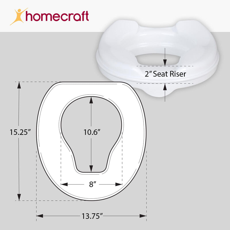 Homecraft Savanah Raised Toilet Seat, 2" High Elevated Toilet Seat Locks Onto Standard Toilets, Portable Assistance Commode Seat with Sturdy Brackets, Medical Aid for Elderly, Disabled, Limited Mobility