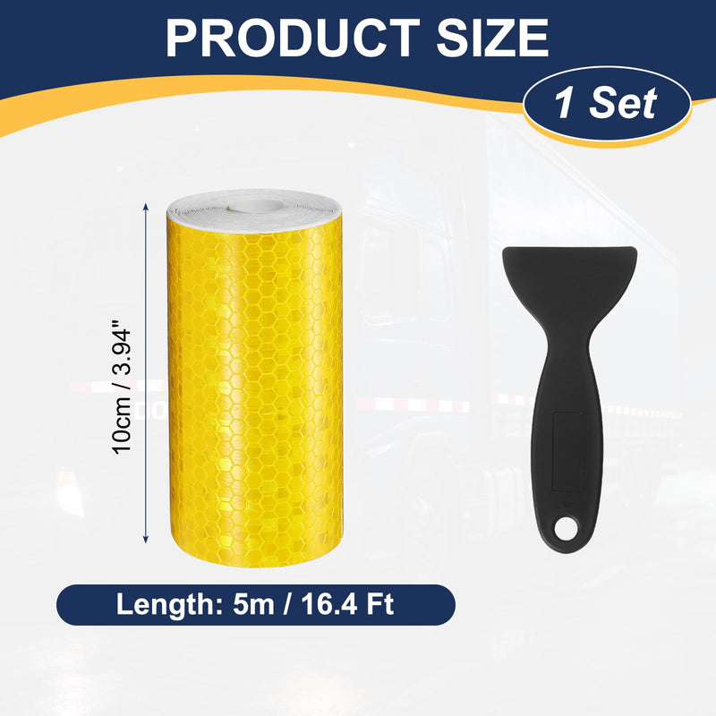 PATIKIL Reflective Tape, (16.4 ft x 3.94 Inch,Pure Yellow) (1Set) Night Safety Sticker Adhesive Waterproof Warning Outdoor with Black Scraper, Suit for - Trailer/Trucks/Bike Pure Yellow 16.4 Ft x 3.94 Inch