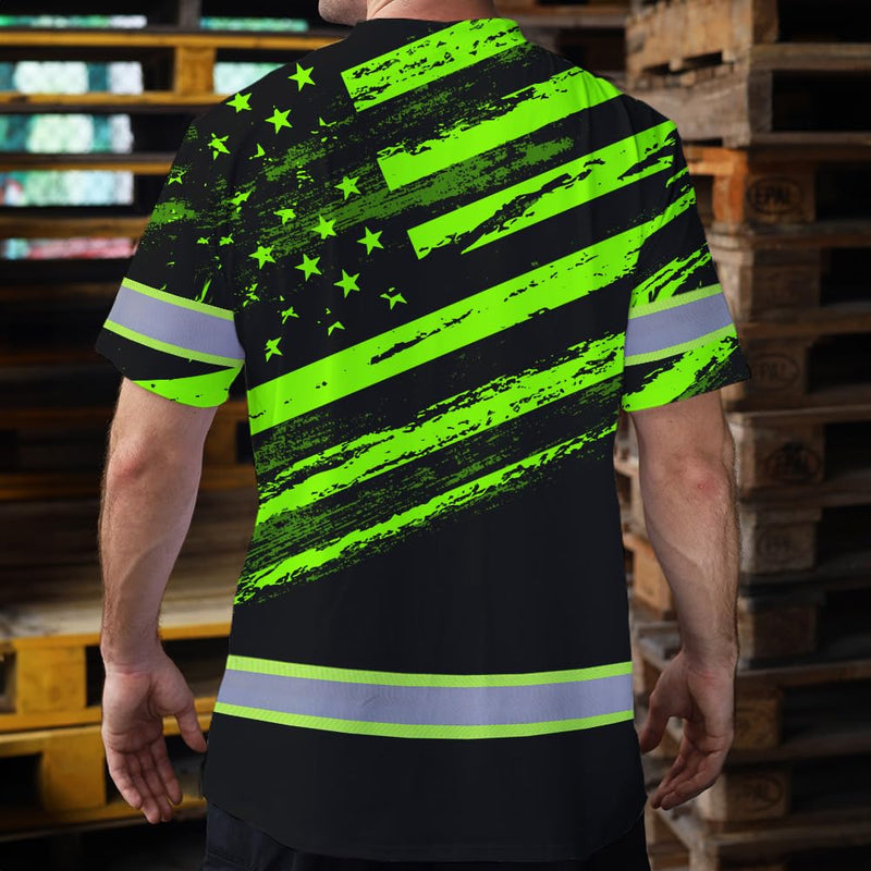 BRIGHTGUARD, High Visibility Shirts for Men Class 3, Short Sleeve Reflective Safety Shirts Medium Color 1