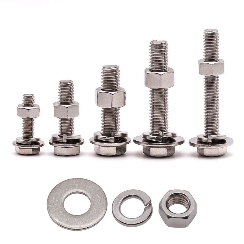 [Australia - AusPower] - (6 Sets) 1/2-13 x 2-1/2" Stainless Steel Hex Bolts & Hex Nuts & Large Diameter Flat Washers & Lock Washers Hardware Kit, 304 Stainless Steel 18-8, Full Thread Hexagon Bolt Assortment 1/2-13 x 2-1/2" 6 