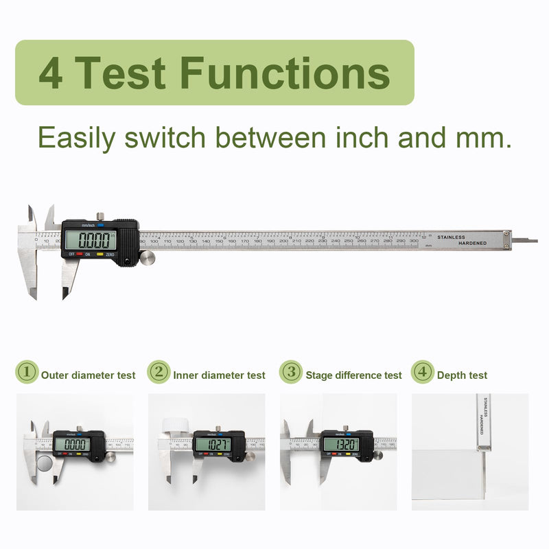 [Australia - AusPower] - Digital Caliper 0-12" Measuring Tool with Metal Ruler, Micrometer Caliper with Auto-Off Feature, Interchangeable Between inches and millimeters for DIY/Household and 3D Printing, Black 12" Metal ruler Black 