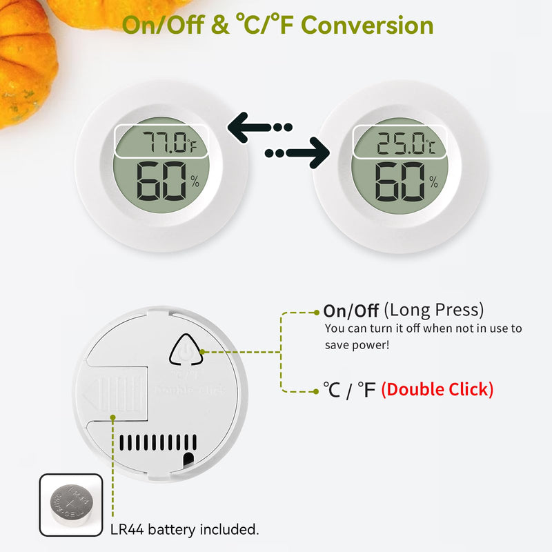 Atogou 2-Pack Mini Hygrometer & Thermometer, Indoor Outdoor Digital Humidity Meter Gauge Temperature, ℉/℃, for Home, Office, Reptile, Car, Greenhouse, Lab, Terrarium, Cellar.. A01 White White 2-pack