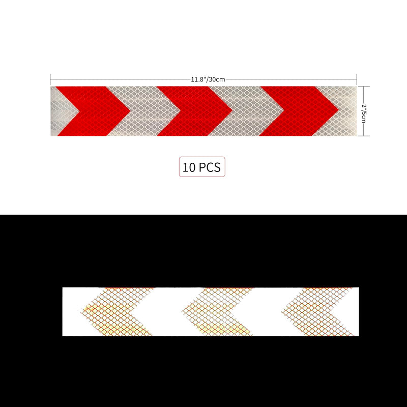 Reflective Arrow Tape Red & White 2" x 11.8" -10 Pcs Outdoor Waterproof Conspicuity Safety Tape Warning Marking Strong Adhesive Tape 2" × 11.8" 10