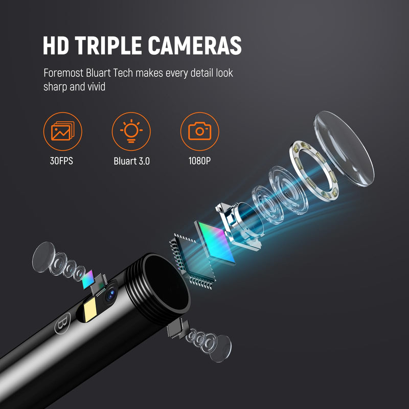 DEPSTECH 5" IPS Screen Borescope with Light, Split Screen View, 1080P HD Sewer Inspection Camera, 16.5FT Plumbing Snake for Home, Automotive