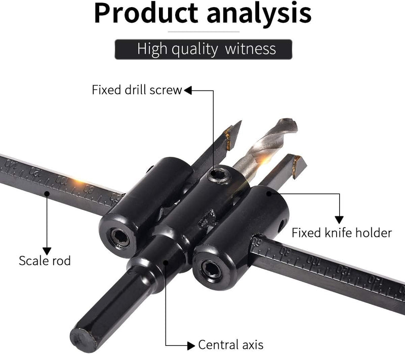[Australia - AusPower] - HOHXEN Adjustable Rotary Cutter with Twist Drill Bit [Diameter: 30mm-200mm] Adjustable from 1" to 6" for Woodworking DIY Cutting Tool black 