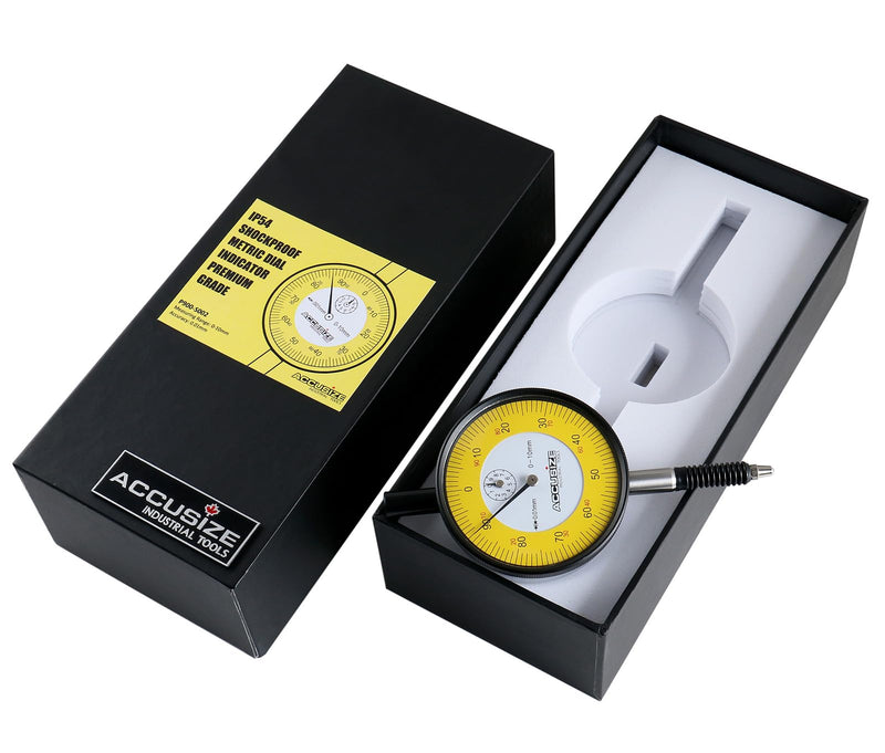 [Australia - AusPower] - Accusize Industrial Tools 0-1mm x 0.01mm Plain Back IP54 Shockproof Metric Dial Indicator Premium Grade, P900-S002 