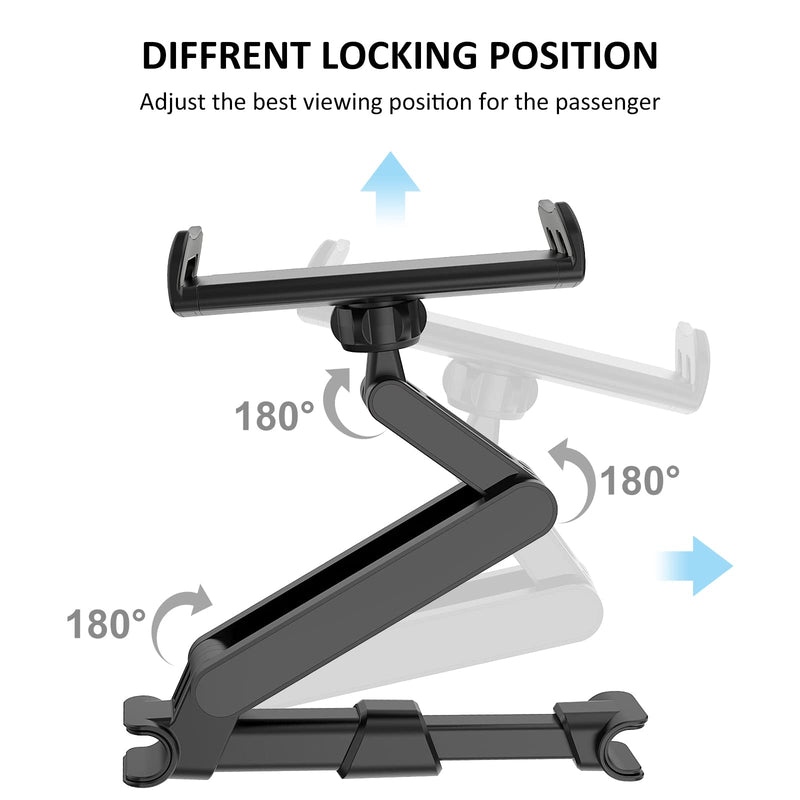 [Australia - AusPower] - Car Headrest Backseat Mount, 360° Rotating Adjustable Car Backseat Headrest Tablet/Phone Holder, Compatible for All 4"-11" Tablets, cellphones, iPhone, iPad Air Mini,Tabs Switch. Black 