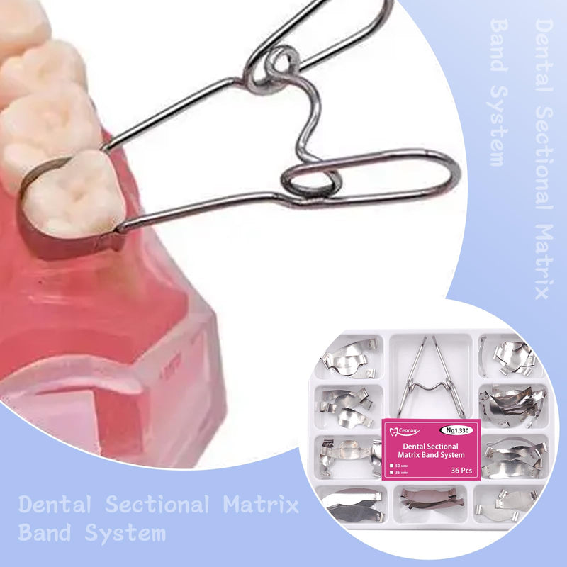 [Australia - AusPower] - 36 Pieces Dental Sectional Matrix Band System with Spring Clip for Dental Restorations, 0.035mm Thickness Stainless Steel Bands, 9 Sizes for Comprehensive Molar and Premolar Procedures Oral Care Kits 