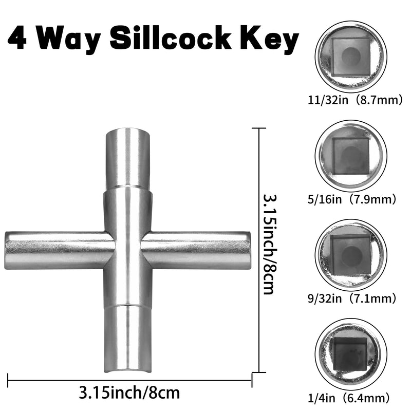 [Australia - AusPower] - 2pcs 4 Way Sillcock Key Set 1/4", 9/32", 5/16", 11/32 Steel Sillcock Water Key hose bib key for Valve Faucet Cabinet Opening Key and Spigots 2-pack 