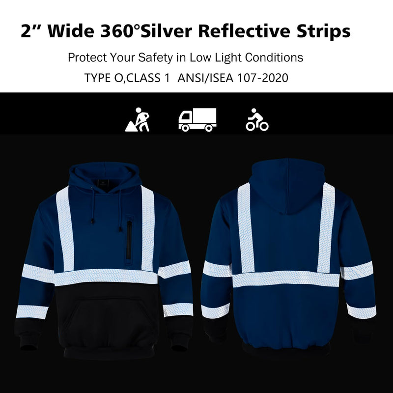 VENDACE High Visibility Reflective Safety Fleece Sweatshirt Hoodies for Men ANSI Class 3 Hi Vis Pullover Hoodie Jacket(Royal blue,2XL) XX-Large Royal Blue