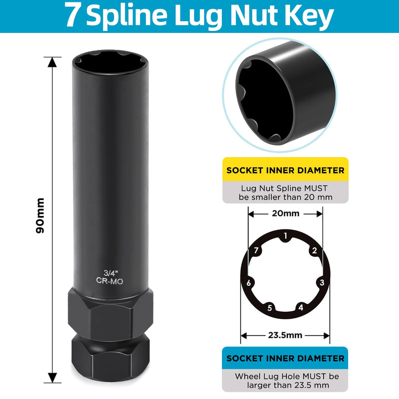 [Australia - AusPower] - 2 Piece 6 Spline & 7 Spline Lug Nut Key, Spline Lug Nut Socket, Wheel Lock Removal Tool Kit for Easy Installation and Removal of Lug Nuts on Aftermarket Wheels 