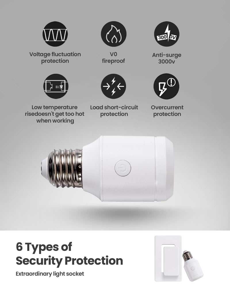 [Australia - AusPower] - 500W Remote Control Light Bulb Socket, Wireless Light Switch for Pull Chain Lighting Fixture, E26 E27 Bulbs Base Holder, Programmable, No Wiring Needed, for Bedroom, Stair, Closet & Garage 1 Switch 1 Socket 