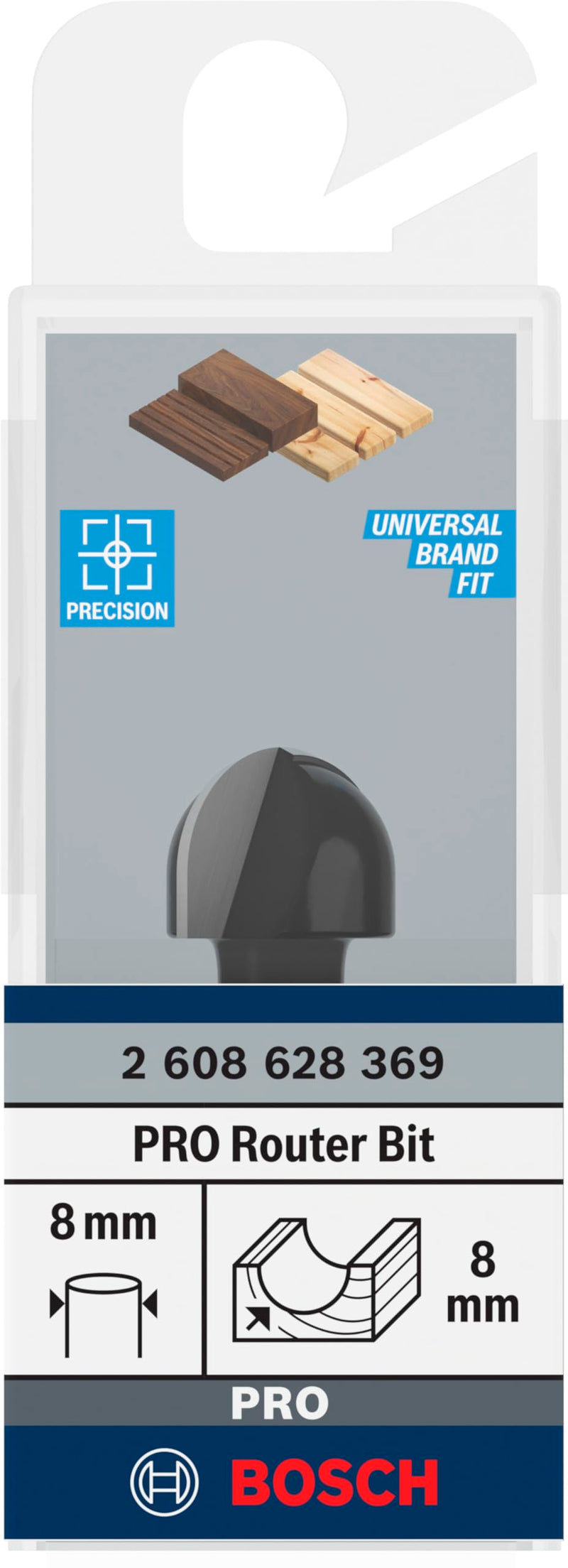 [Australia - AusPower] - Bosch 2 608 628 369 Core Box Bits 8 mm, R1 8 mm, D 16 mm, Working Length 12.7 mm, Total Length 45 mm L 8 mm silver/black 