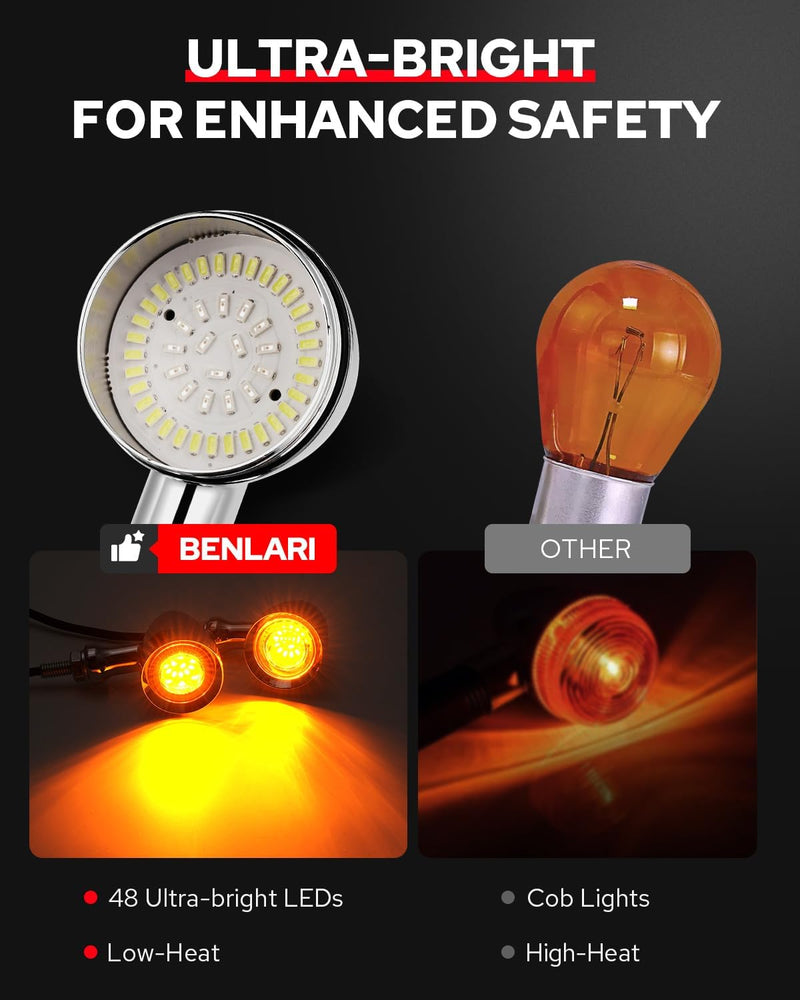 [Australia - AusPower] - Benlari Motorcycle Bullet 48 LEDs Front Turn Signal Light SMD Blinker Indicator Fit for Honda Yamaha Suzuki Kawasaki Harley Sportster(Chorme/White and Amber Light) Chorme/White and Amber Light 