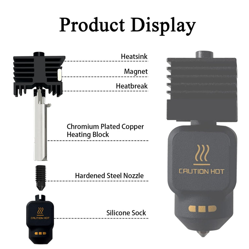 4‑Pack 0.2/0.4/0.6/0.8mm Hotend for Bambu Lab P2S/X2D/H2D/H2S/A1/A1 Mini | Leak-Free Hardened Steel Nozzles, Wear-Resistant Long-Lasting Extruder, Recognizable Silicone Cover 3D Printer Part 0.2MM+0.4MM+0.6MM+0.8MM