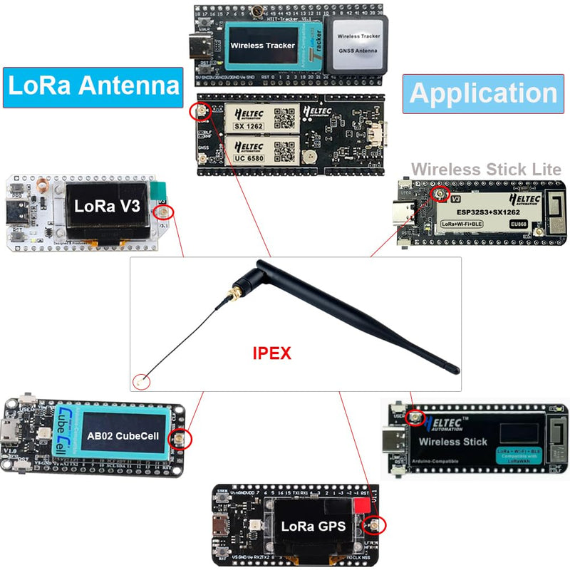 [Australia - AusPower] - 915MHz LoRa Antenna 5dBi SMA Male 195mm + IPEX to SMA Female Cable for Meshtastic 915 MHz ESP32 LoRa 32 V3 HTCC-AB02S LoRa32u4II (Pack of 4) 