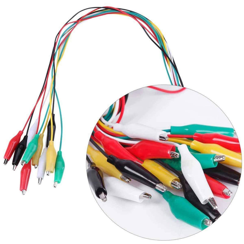 [Australia - AusPower] - Pack of 10 Alligator Clips with Cable, Test Leads with Alligator Clips, Double Ended Test Leads (50 cm) Green, white, black, yellow, red 