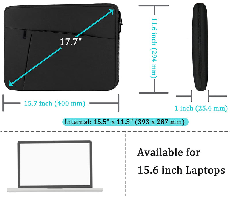 [Australia - AusPower] - Laptop Case Sleeve 15.6 inch, Durable Shockproof Protective Computer Carrying Cover with Front Pocket, Briefcase Handbags Laptop Sleeve Bag for 15.6 inch HP, Dell, Acer, Asus, Notebook, Black 