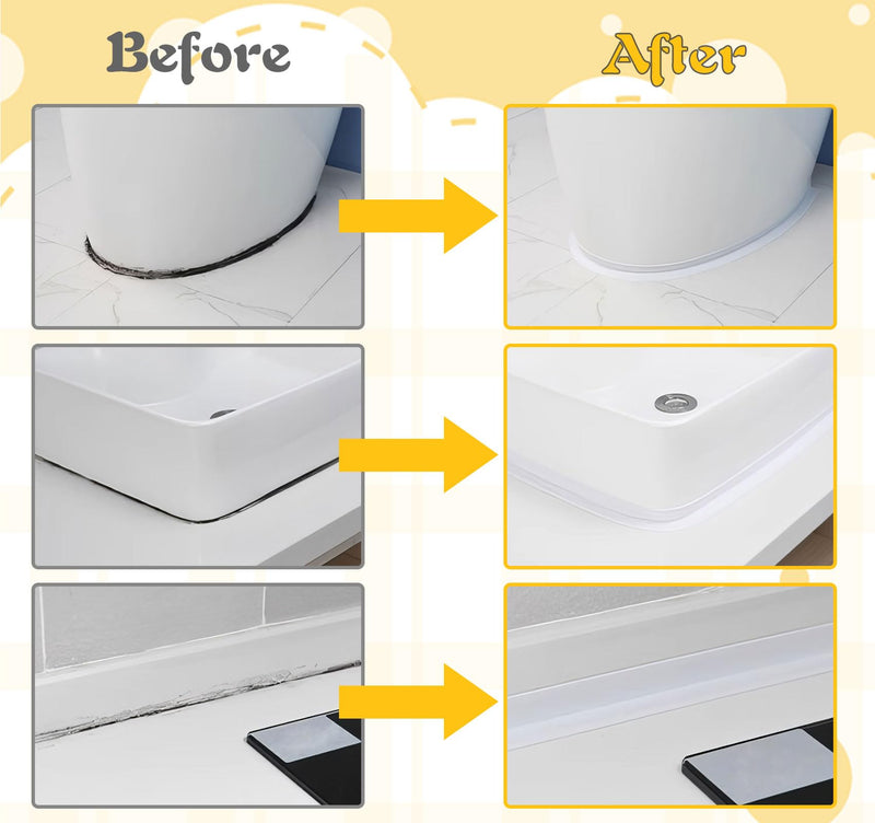 [Australia - AusPower] - ABSOFINE Caulk Tape Waterproof Self Adhesive, White Toilet Caulk Sealant Tape, Shower Seal Strip for Kitchen, Countertop, Bathroom, Sink, Bathtub Toilet Edge Protector with Sealing Tool (1.97"x16.4Ft) 