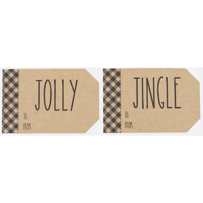 Rustic Kraft Farmhouse Christmas Gift Tag Stickers with Jingle, Merry, Jolly and Holiday – 2 x 3 Inch Holiday Labels, Set of 25 – Charming Holiday Tags, Made in USA