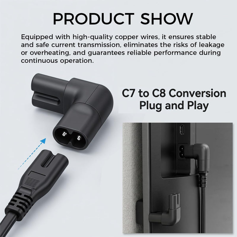 Zolara 2 Pack C7 to C8 Right Angle Adapter Plug, Euro Plug 90 Degree Angle for IEC C8 to C7 Extension, Compatible with Laptops, Monitors, Printers, Office and Home Appliances