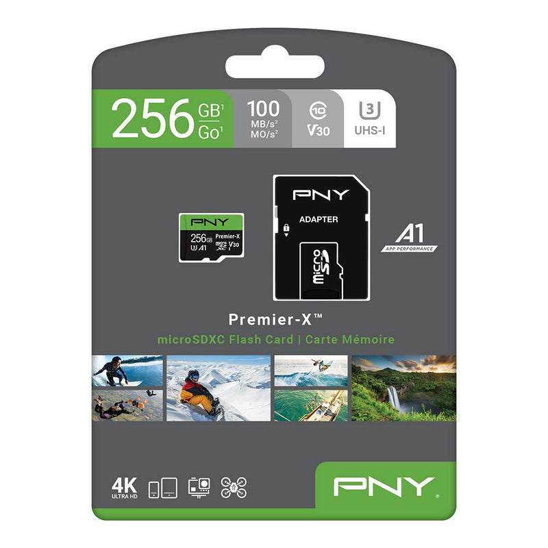 [Australia - AusPower] - PNY 256GB Premier-X Class 10 U3 V30 microSDXC Flash Memory Card - 100MB/s, 10, U3, V30, A1, 4K UHD, Full HD, UHS-I, micro SD FLASH CARD 