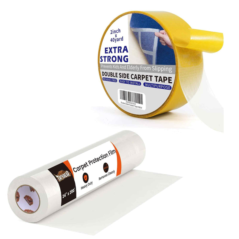 TAPEBEAR Carpet Protection Film 24" x 200' + Double Side Carpet Tape 2" x 40Yard