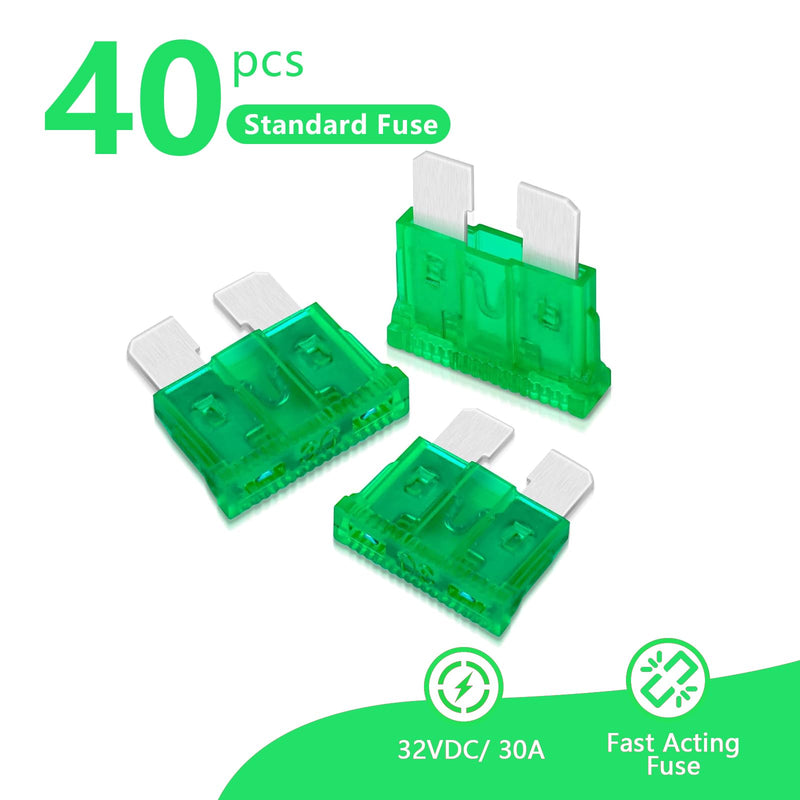 [Australia - AusPower] - (40Pcs) 30 Amp Standard Automotive Fuse, 30A 12V 24V 32V Car Blade Fuses ATO APR ATS for Car/RV/Truck/SUV/Motorcycle/Boat 