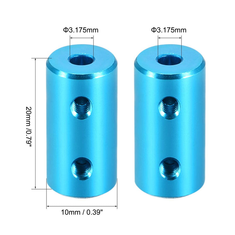 [Australia - AusPower] - uxcell 1/8 Inch to 1/8 Inch Bore Rigid Coupling Set Screw L20XD10 Aluminum Alloy,Shaft Coupler Connector,Motor Accessories,Light Blue,2pcs 3.17mm to 3.17mm 