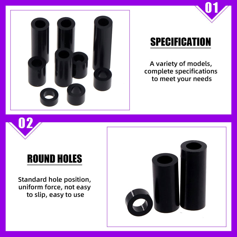 [Australia - AusPower] - Swpeet 270Pcs 18 Sizes Black Nylon Round Spacer Standoff Screw Nut Assortment Kit, Nylon ABS Plastic Standoff, Length 3mm 5mm 6mm 8mm 10mm 12mm 18mm 20mm 25mm for M3 M4 M5 M6 Screws Prototyping 