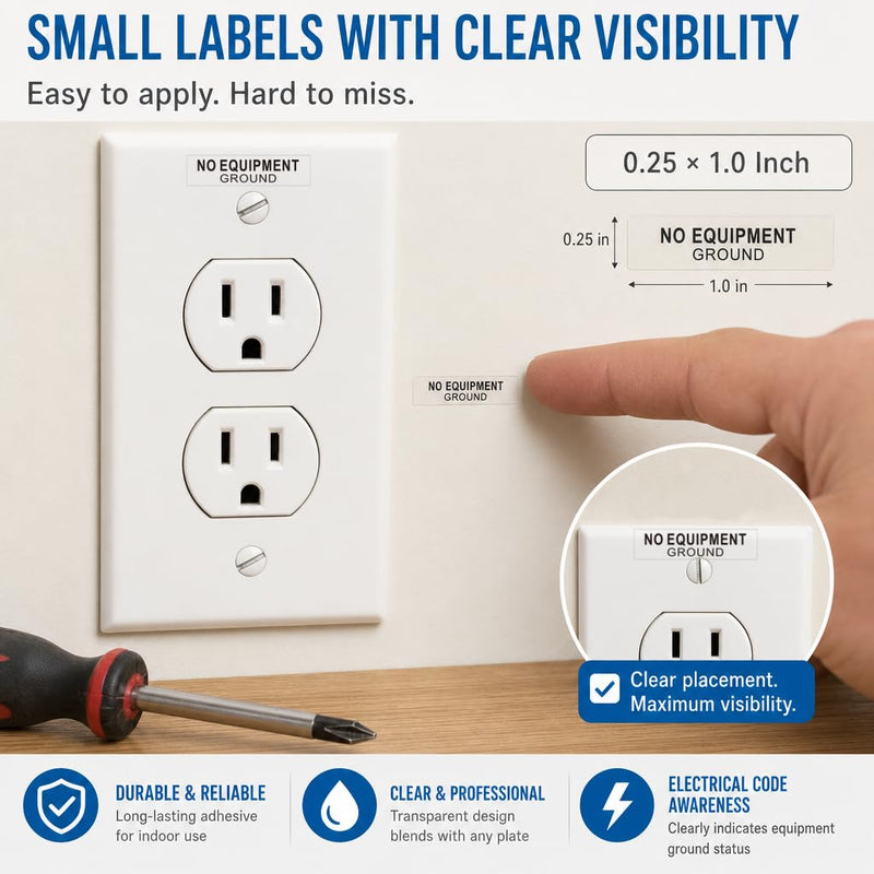 96Pcs NO Equipment Ground Protected Outlet Receptacle Stickers, Small 0.25 x 1.0 Inch Outlet Receptacle and Outlet Plates Stickers, Adhesive Decal Labels for Residential and Commercial Use
