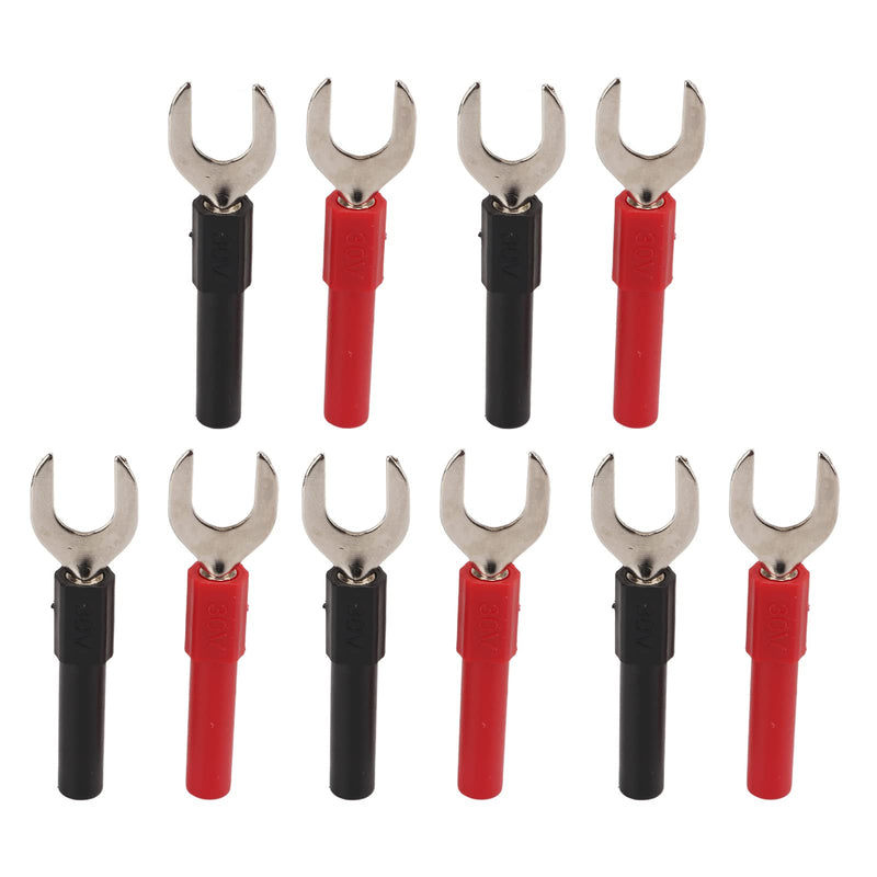 [Australia - AusPower] - Copper Plated Banana U Fork Spade Plug, 10pcs Black, Red 4mm Jack Multimeters Electronic Applications, with Copper Banana Socket, for Testing 