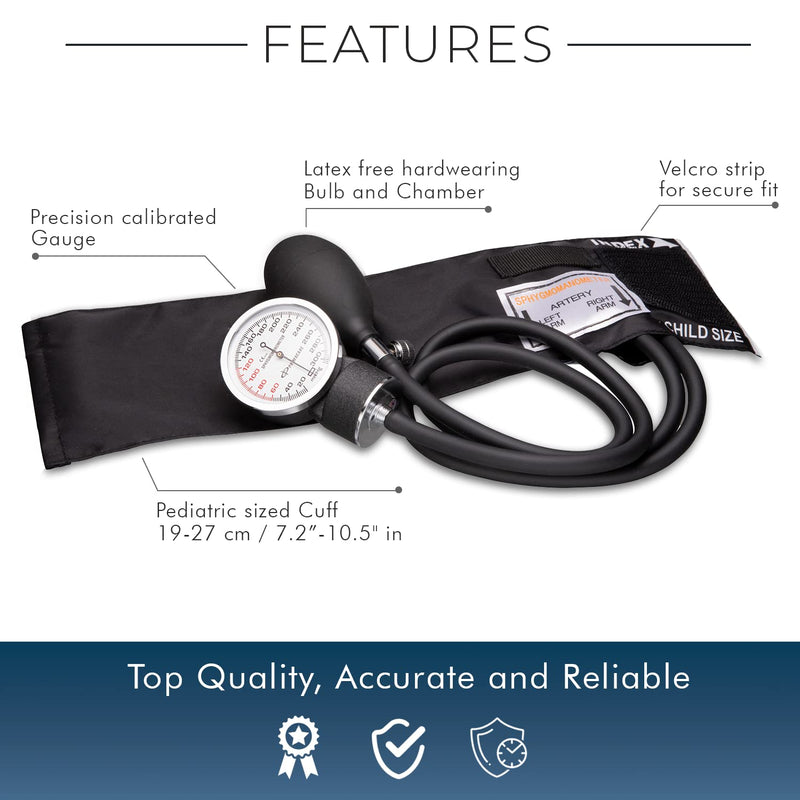 [Australia - AusPower] - NOVAMEDIC Professional Black Pediatric Size Blood Pressure Machine, 7.2”-10.5", Aneroid Sphygmomanometer Medical Supplies, Manual Emergency BP Monitor for High Blood Pressure with Carrying Case 