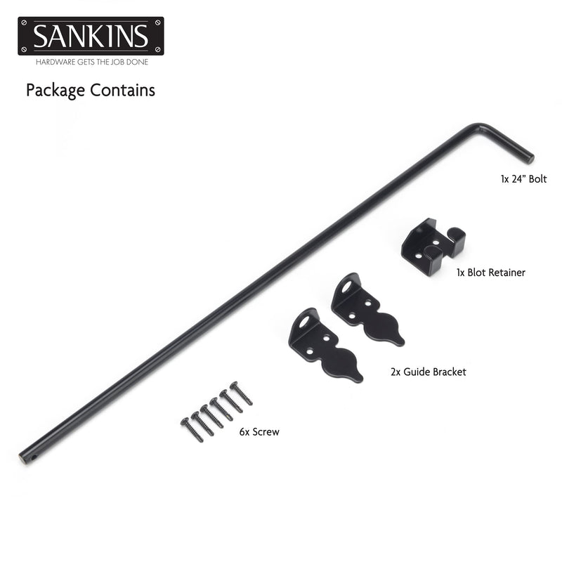24" Cane Bolt Drop Rod Heavy Duty Gate Hardware Black Solid Steel Gate Ground Latch for Wood PVC Vinyl Metal Gates Fences Doors, Holding Gate to The Ground (1 Pack) 1 24 Inch