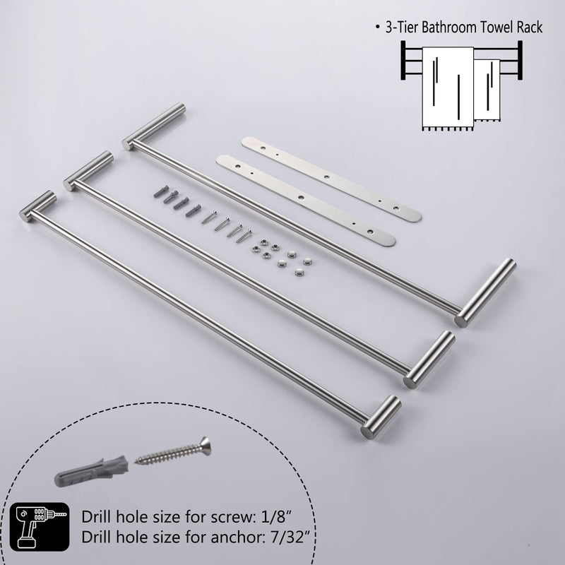 KOKOSIRI Bath Towel Bars Stainless Steel Bathroom 3-Tiers Ladder Towel Rack Wall Mount Towels Shelves, Brushed Nickel, B5002BR-L24 24-Inch