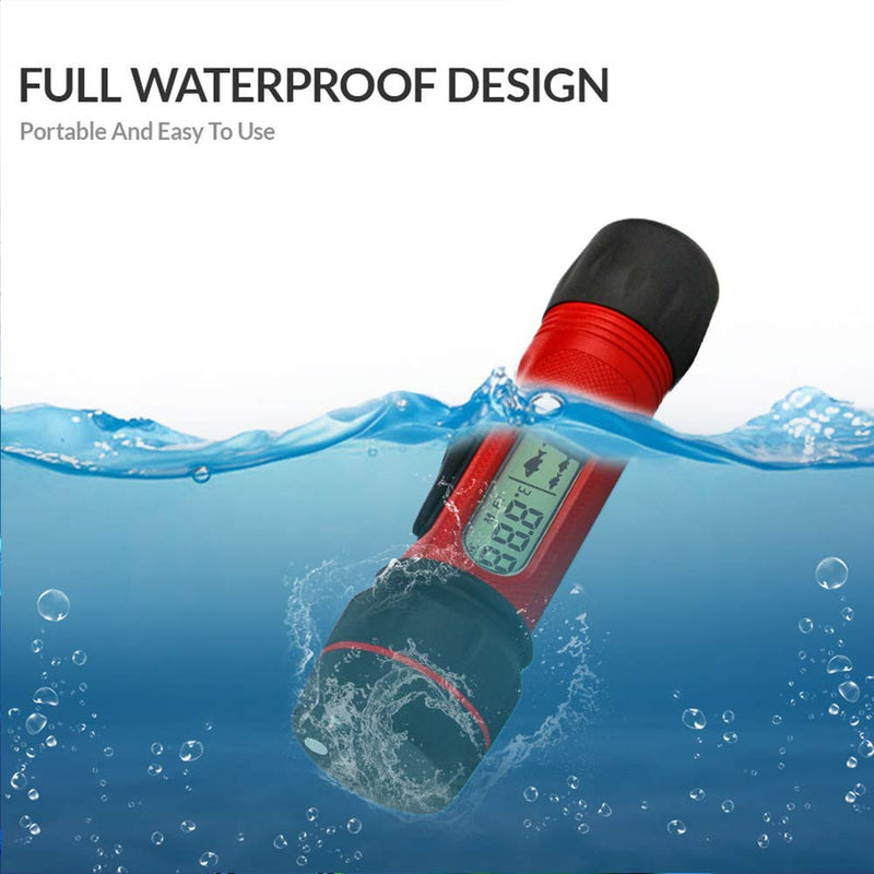 Depth Finder with Temperature Portable Ice Fish Finder Contour Readout Fish Depth Finder Handheld Fishfinder Depth Readout LCD Display Fish Detector Device Lake Sea Boat Kayak River Fishing Red